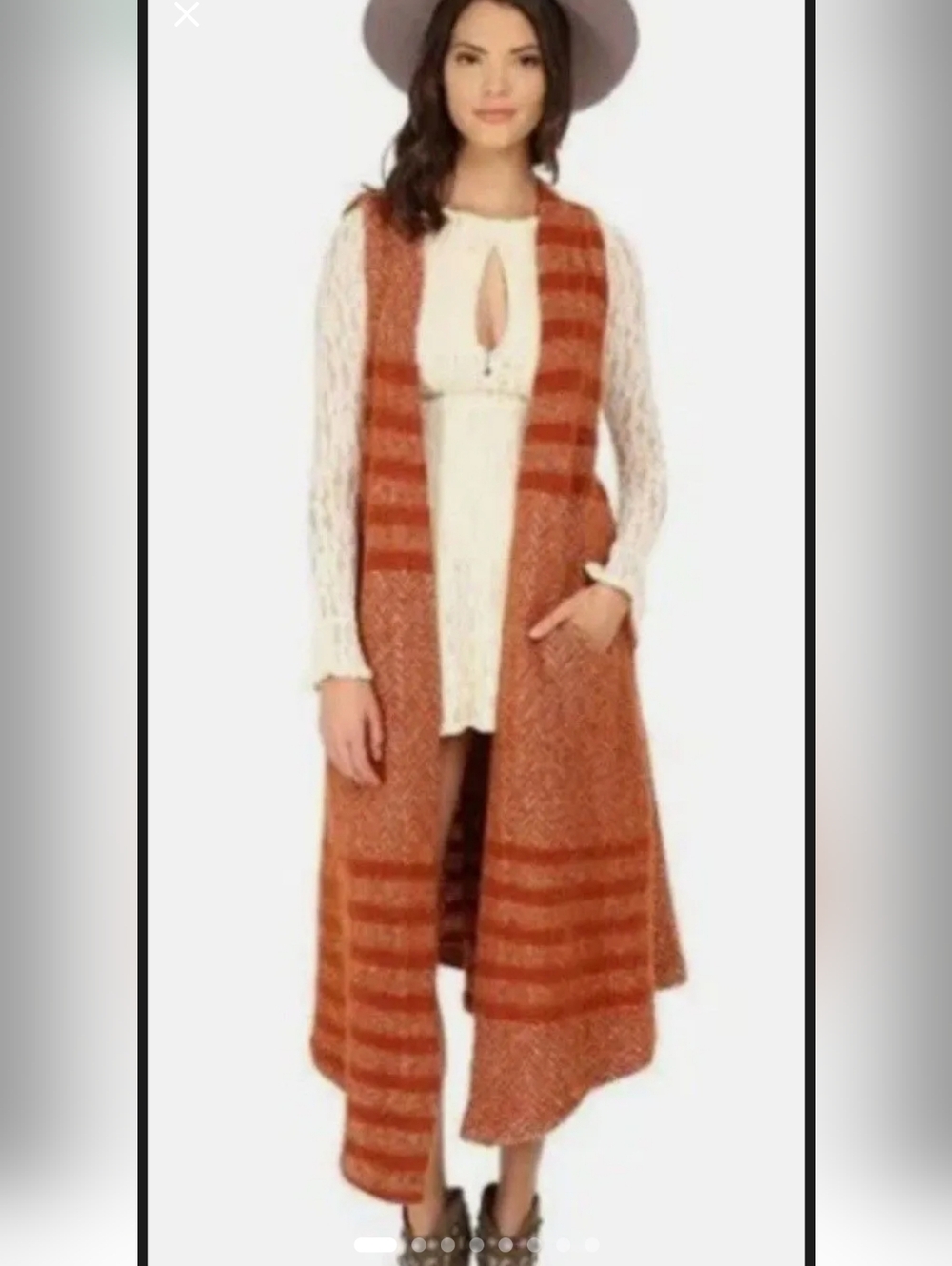 Free People Long Open-Front Rust & Burnt Orange Knit Vest Floor Length Size M